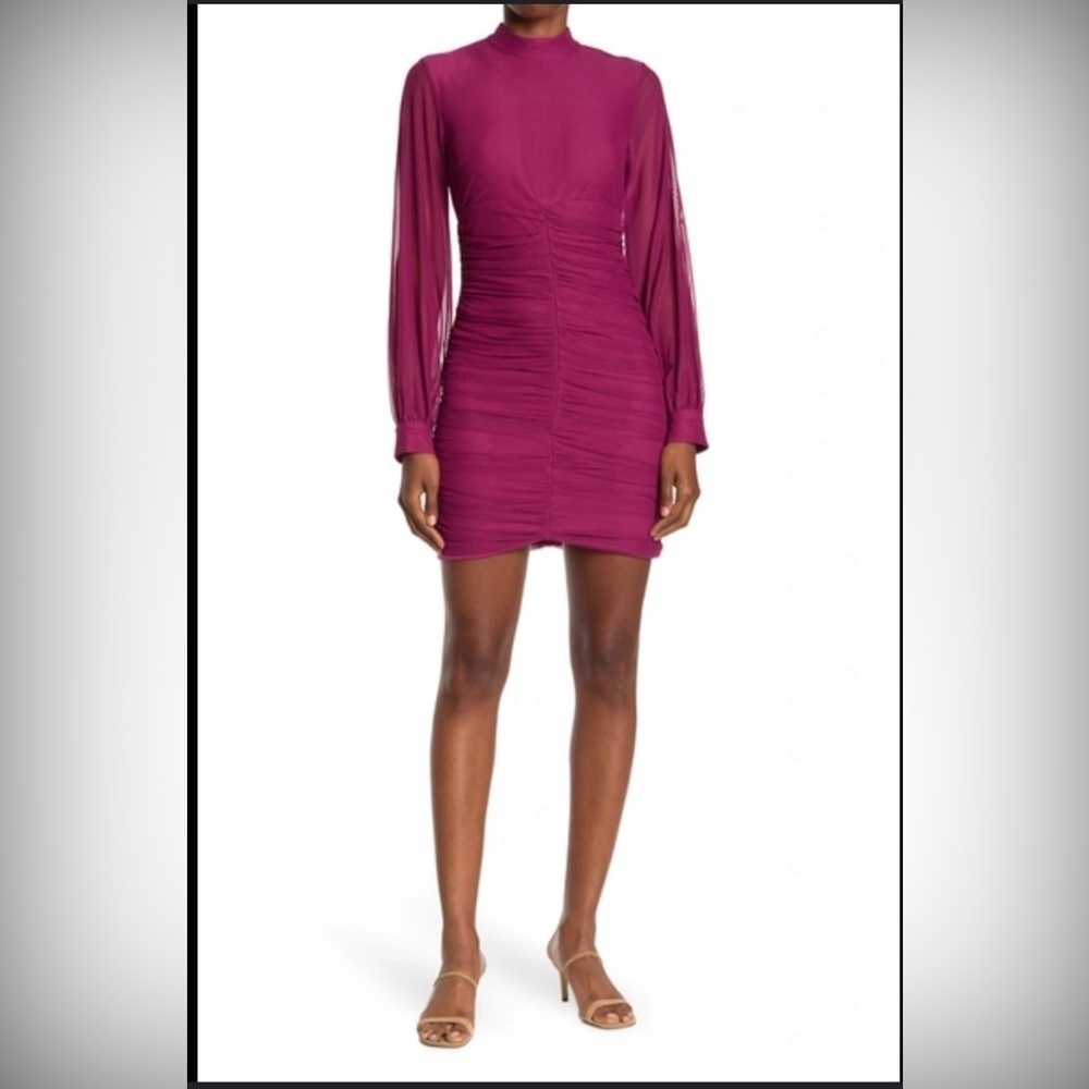 Love by Design BY DESIGN Ruched Balloon Sleeve High Neck Dress